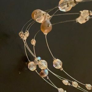 Floating Butternut Crystal Faux Pearl Bead Multi Strand Necklace